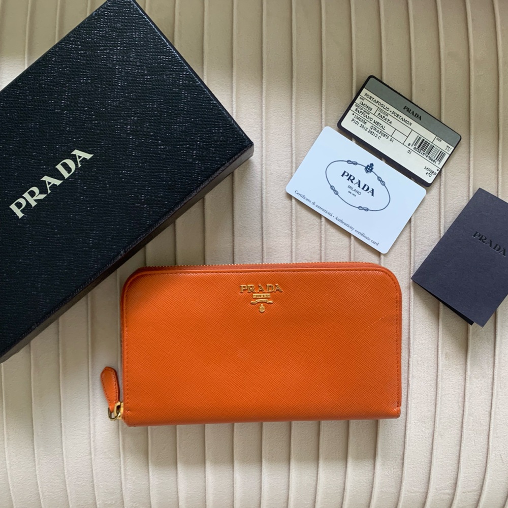 Prada Saffiano Leather Wallet | Papaya